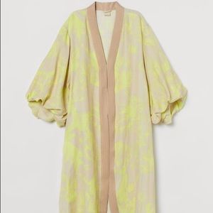 NWT H&M neon kaftan robe dress puff sleeve Sz Sm